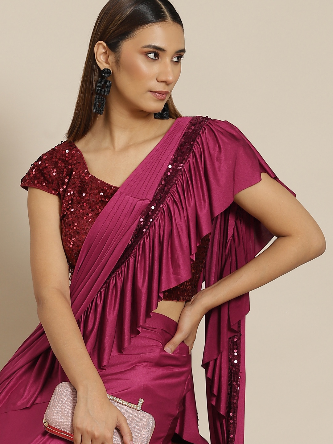 

Grancy Magenta Sequinned Ready to Wear Saree