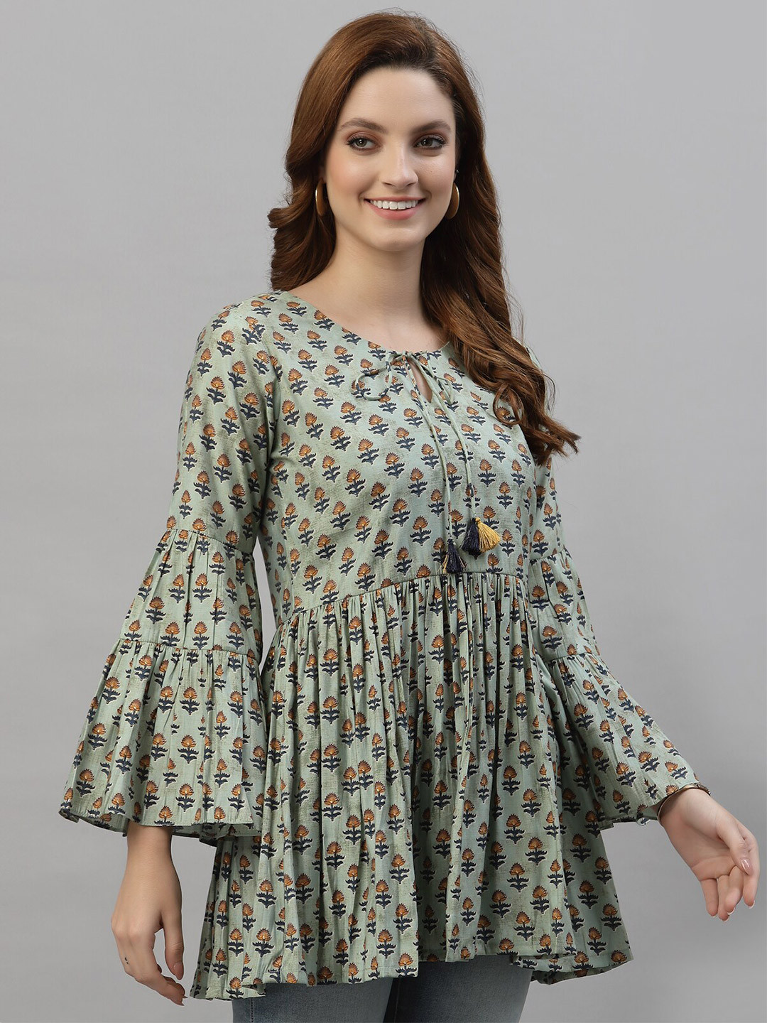 

TANKHI Green & Brown Modal Printed Tunic