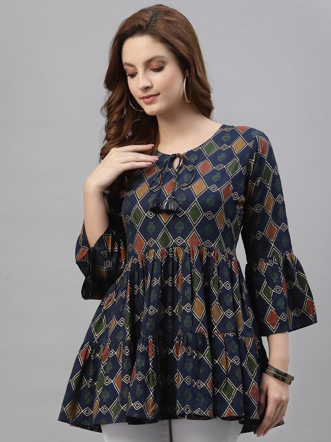 

TANKHI Blue & Brown Printed Tunic