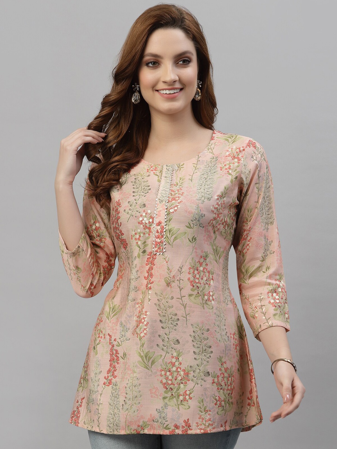 

TANKHI Pink & Green Printed Tunic