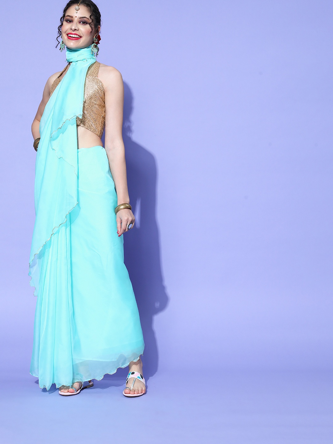 

Saree mall Solid Saree with Woven Design border, Blue