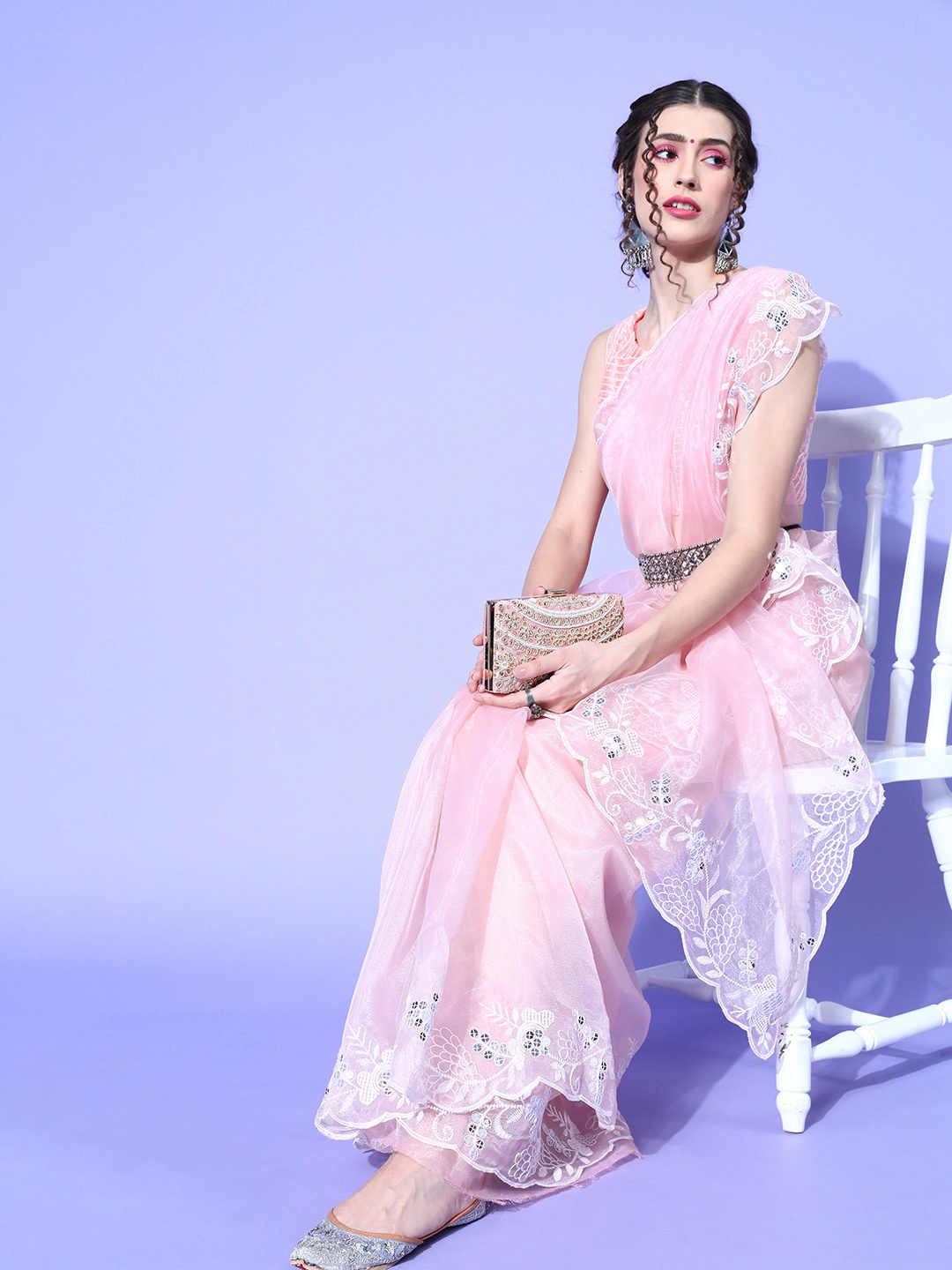 

Saree mall Pink Embroidered Organza Sarees