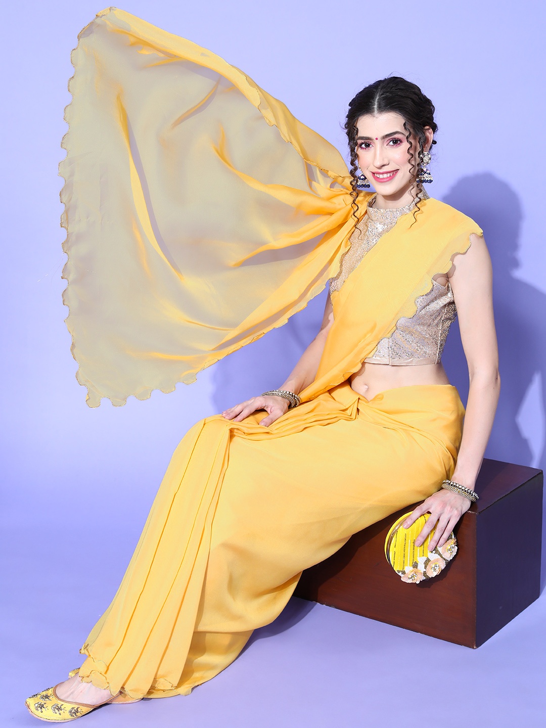 

Saree mall Solid Saree with Embellished Border, Mustard