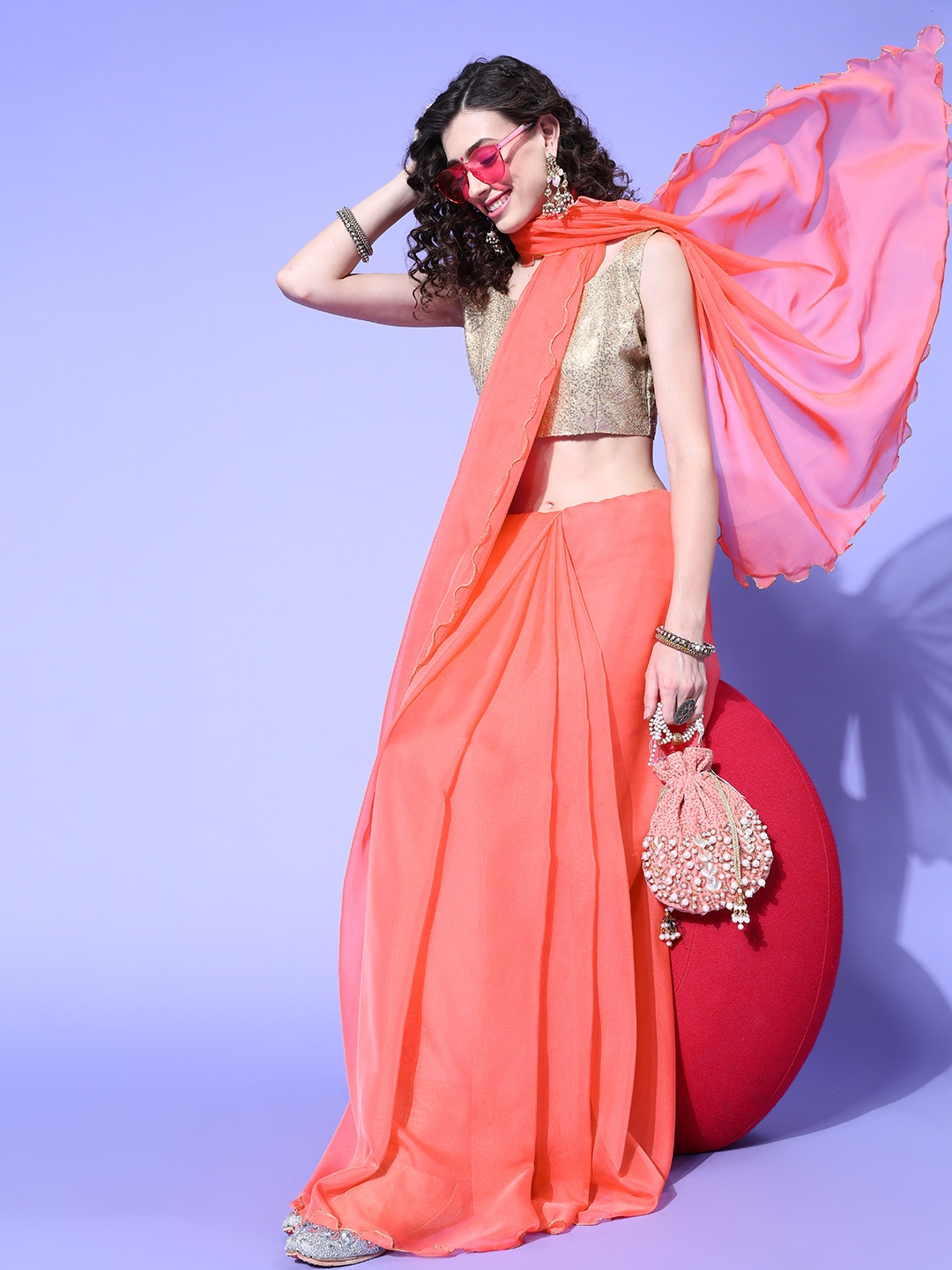 

Saree mall Solid Saree with Embellished Border, Pink