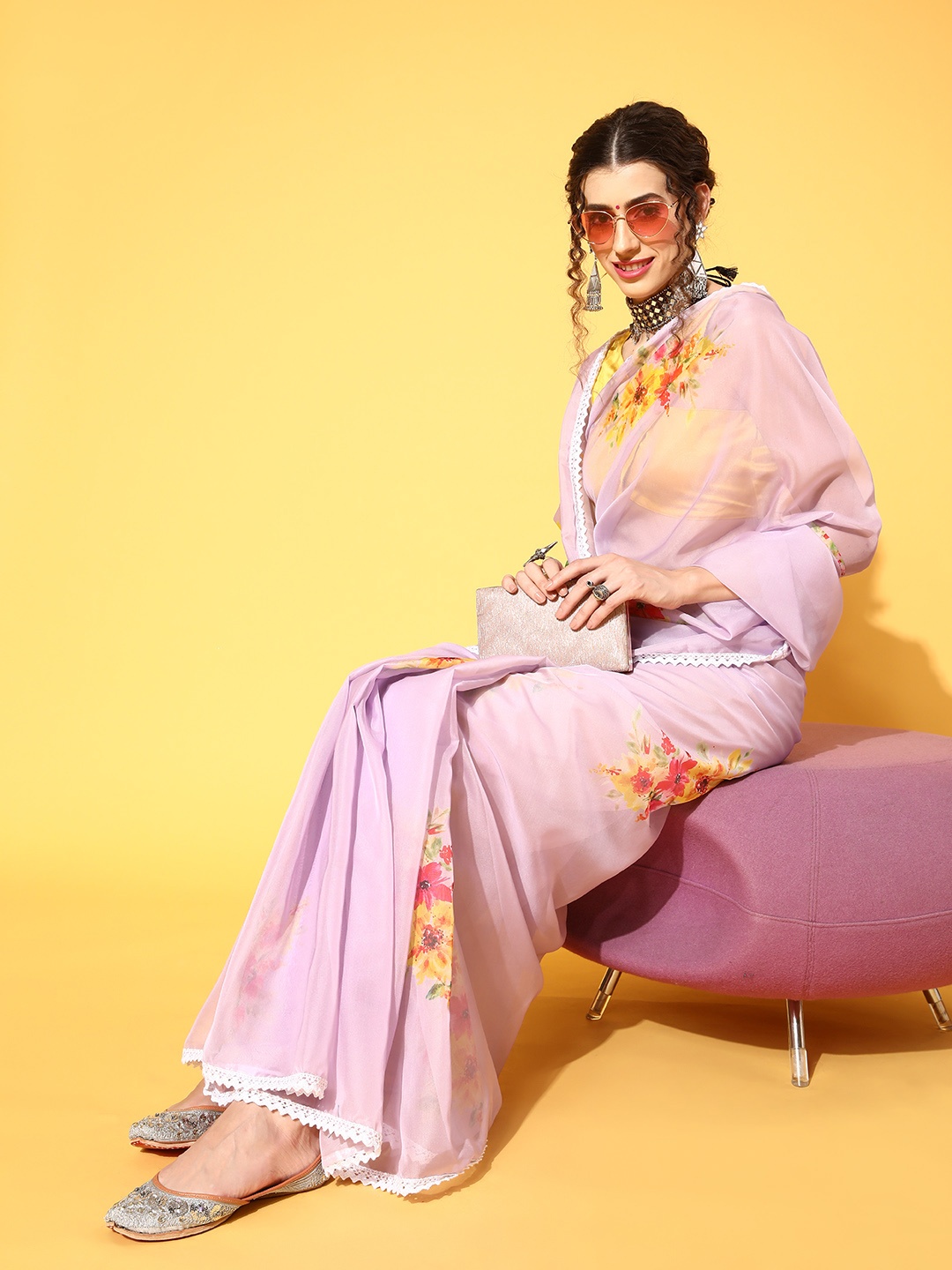 

Saree mall Floral Saree, Lavender