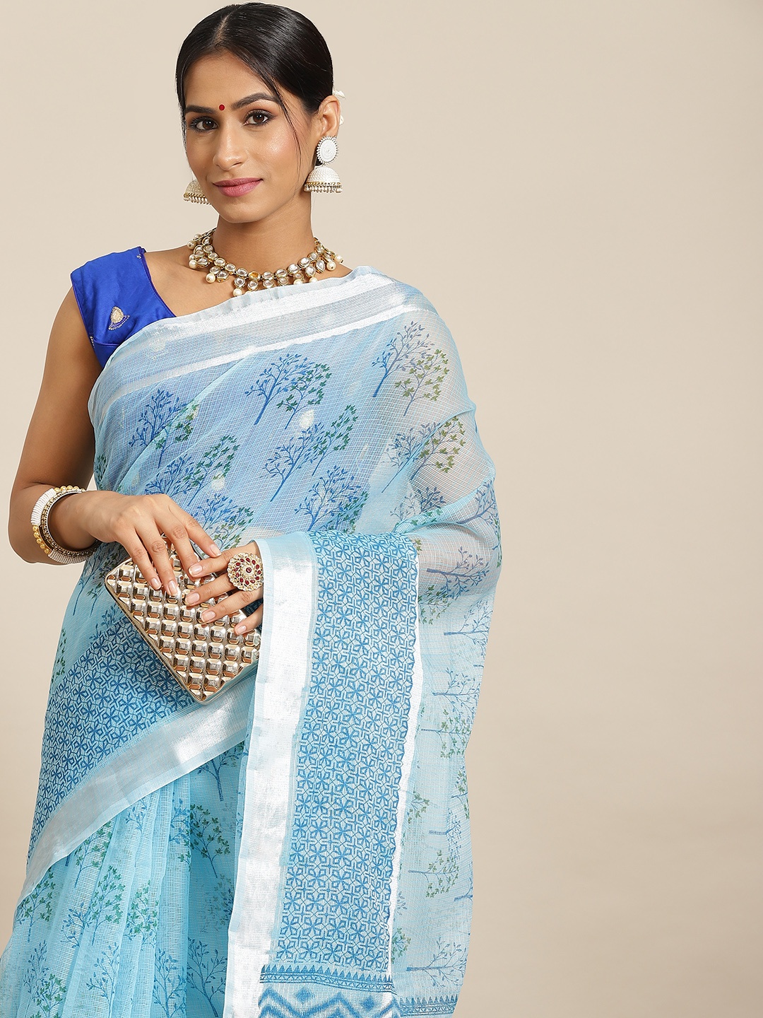 

KALINI Blue Ethnic Motifs Silk Cotton Kota Saree