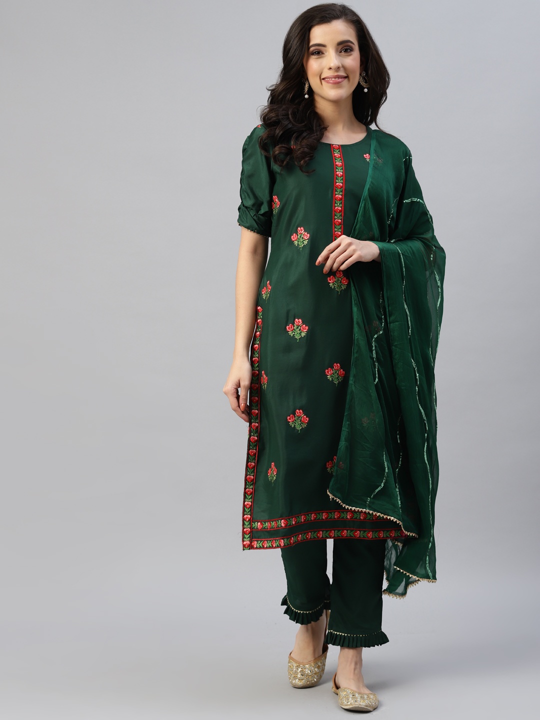 

KALINI Women Green Embroidered Semi-Stitched Dress Material