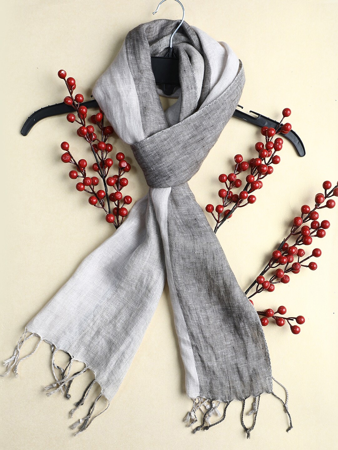 

Adwitiya Collection Women Grey & Beige Striped Stole