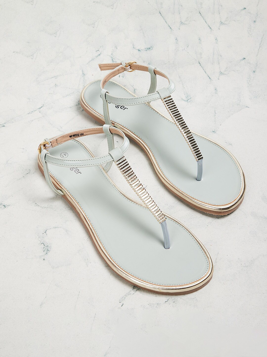 

Ginger by Lifestyle Women Blue & Silver-Coloured T-Strap Flats