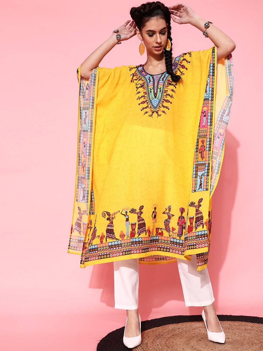 

STREET 9 Women Bright Yellow Polyester Kurta