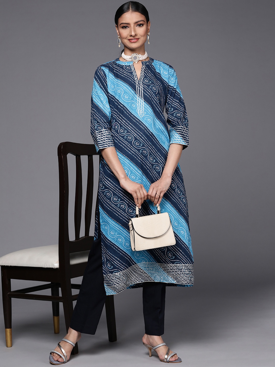 

Varanga Women Navy Blue Bandhani Printed Kurta