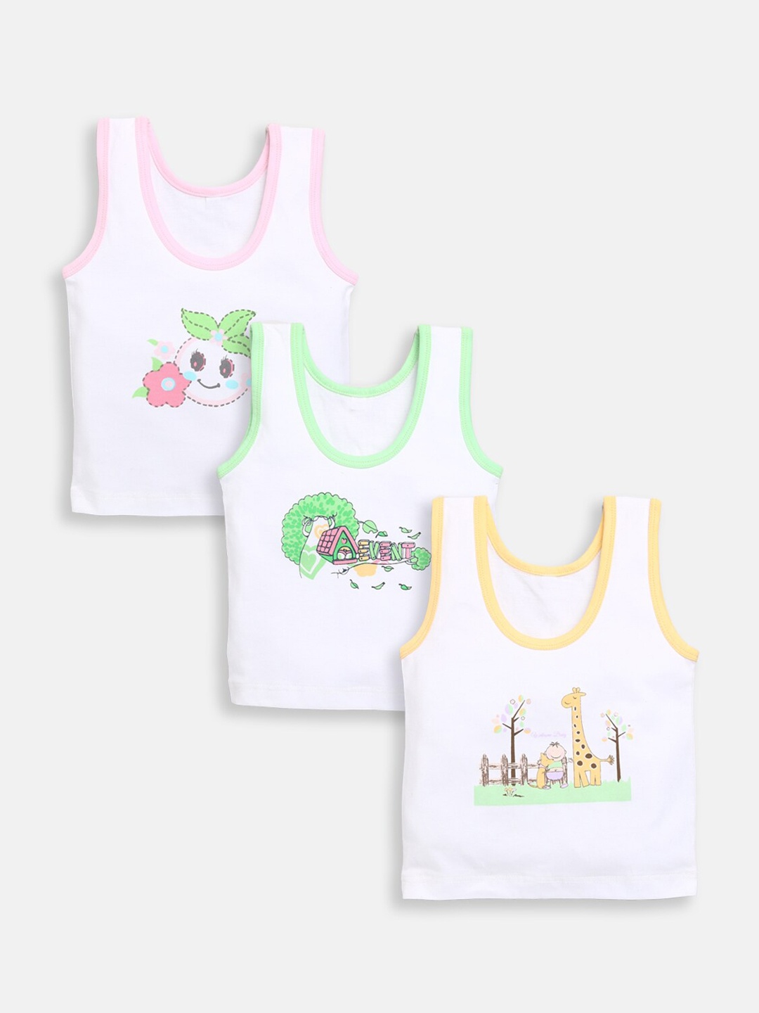 

JBN Creation Kids Pack of 3 White Graphic Printed Cotton Innerwear Vests