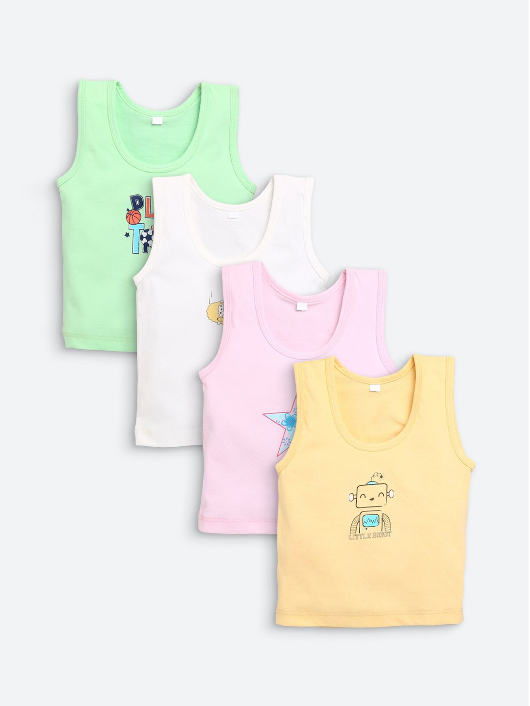 

JBN Creation Infants Pack of 4 Green & White Pure Cotton Innerwear Vests