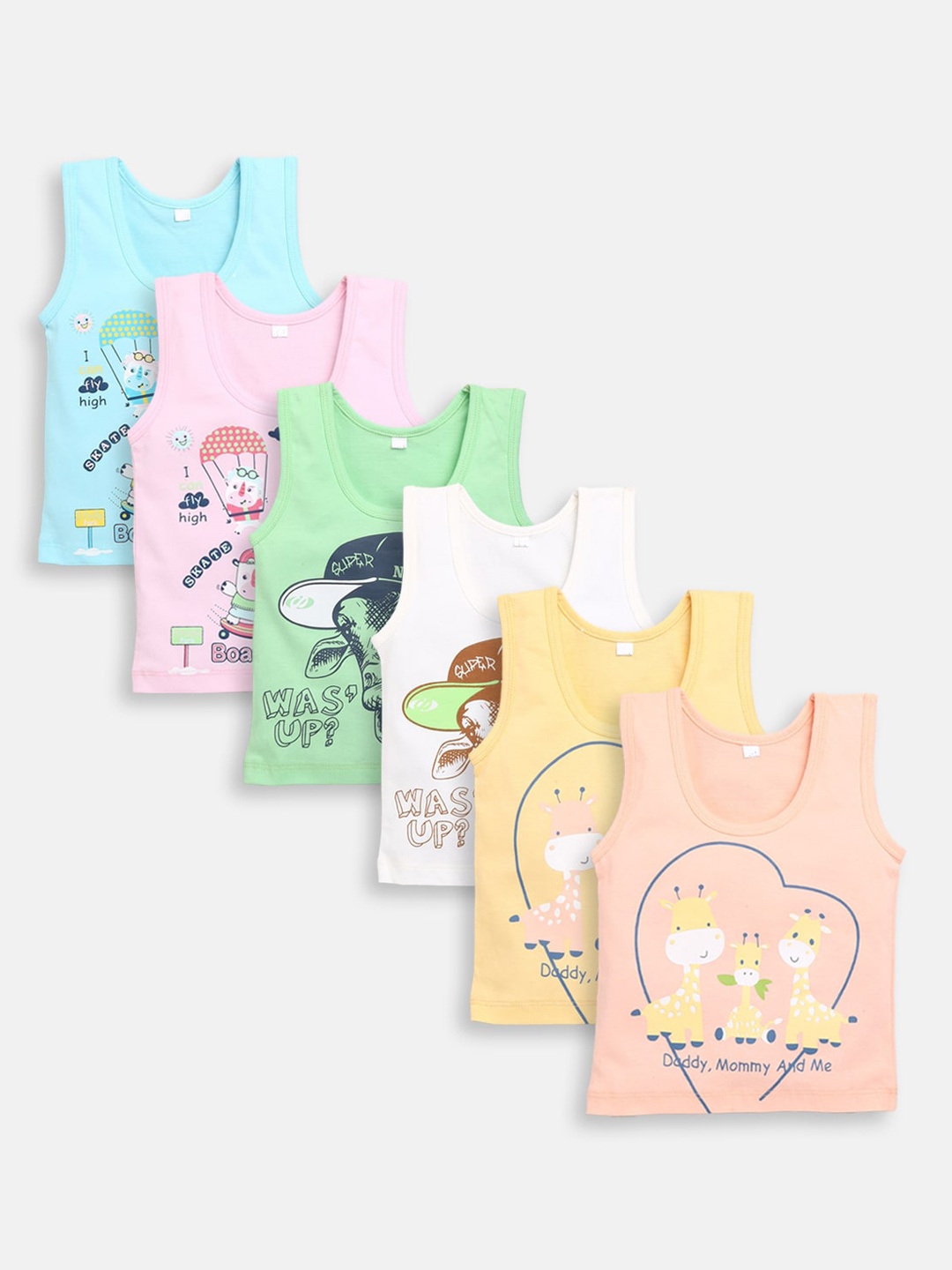 

JBN Creation Infant Pack of 6 Blue & Pink Printed Cotton Innerwear Vests