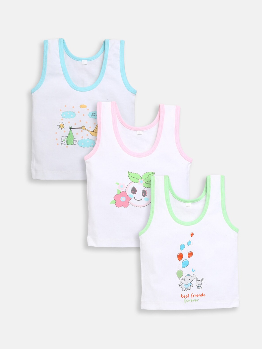 

JBN Creation Infants Pack of 3 Printed Cotton Innerwear Vests, White