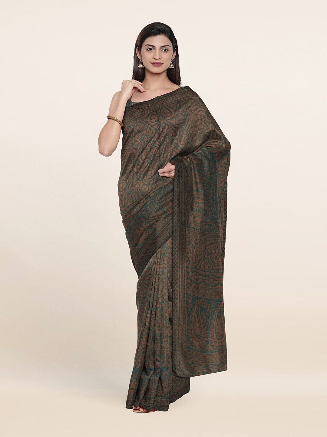 

Pothys Green & Brown Paisley Woven Design Saree