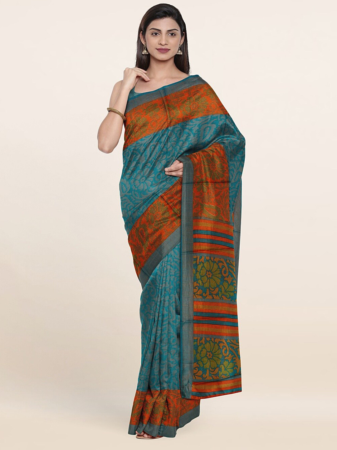 

Pothys Blue & Red Floral Printed Saree