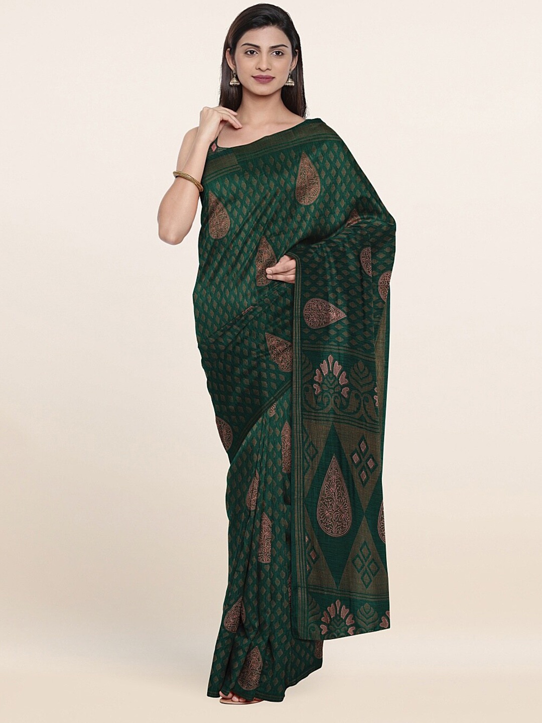 

Pothys Green Floral Zari Printed Saree