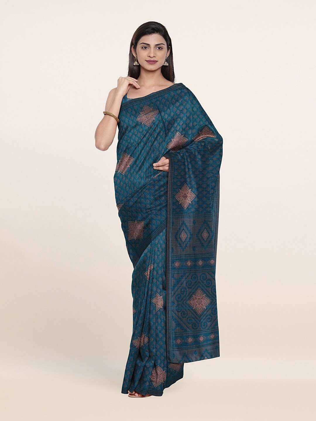 

Pothys Blue & Pink Ethnic Motifs Saree