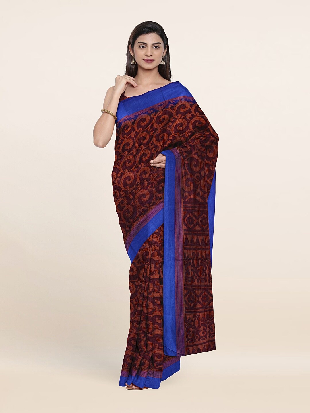 

Pothys Maroon & Blue Ethnic Motifs Saree