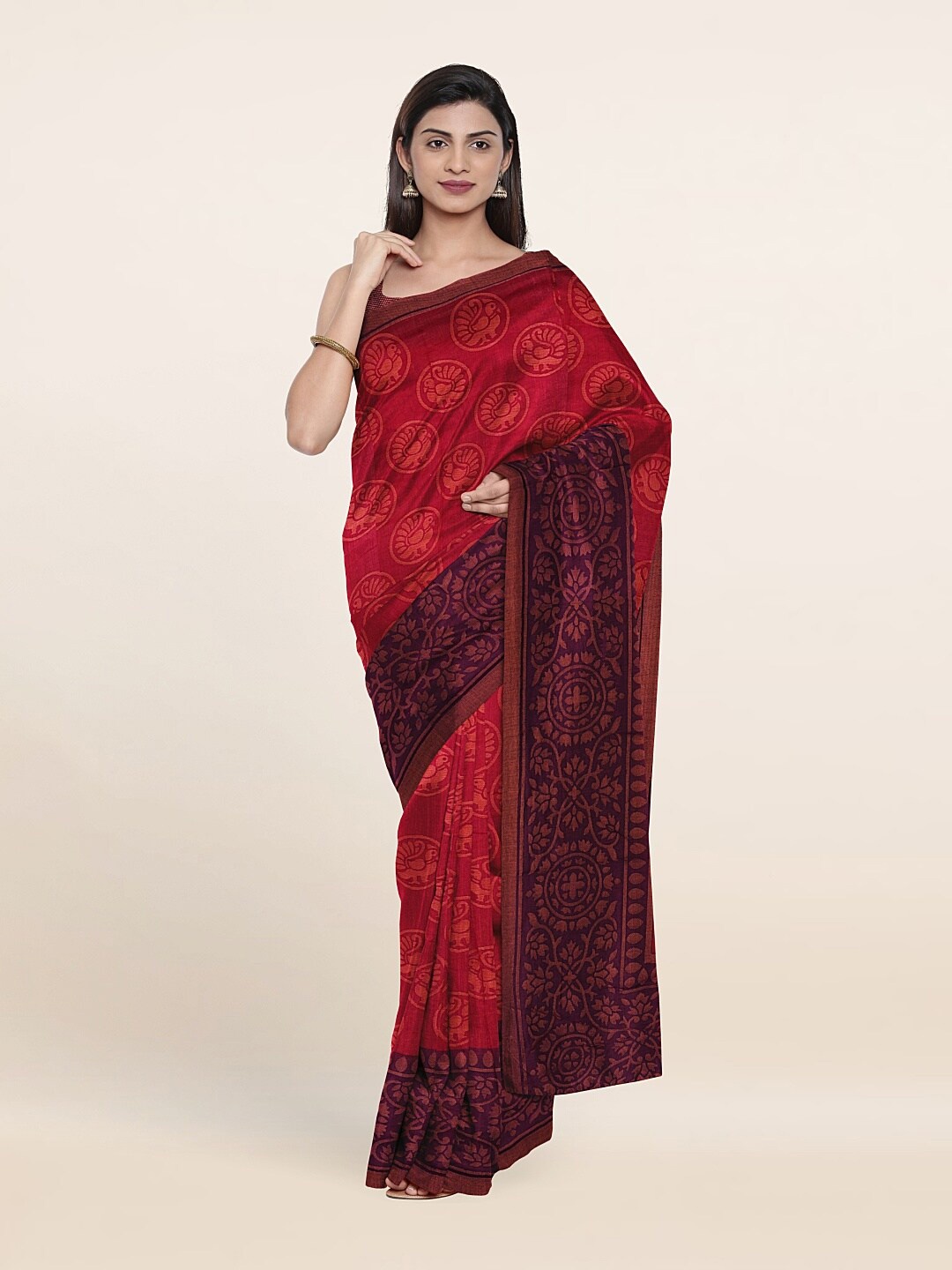 

Pothys Purple Ethnic Motifs Printed Saree