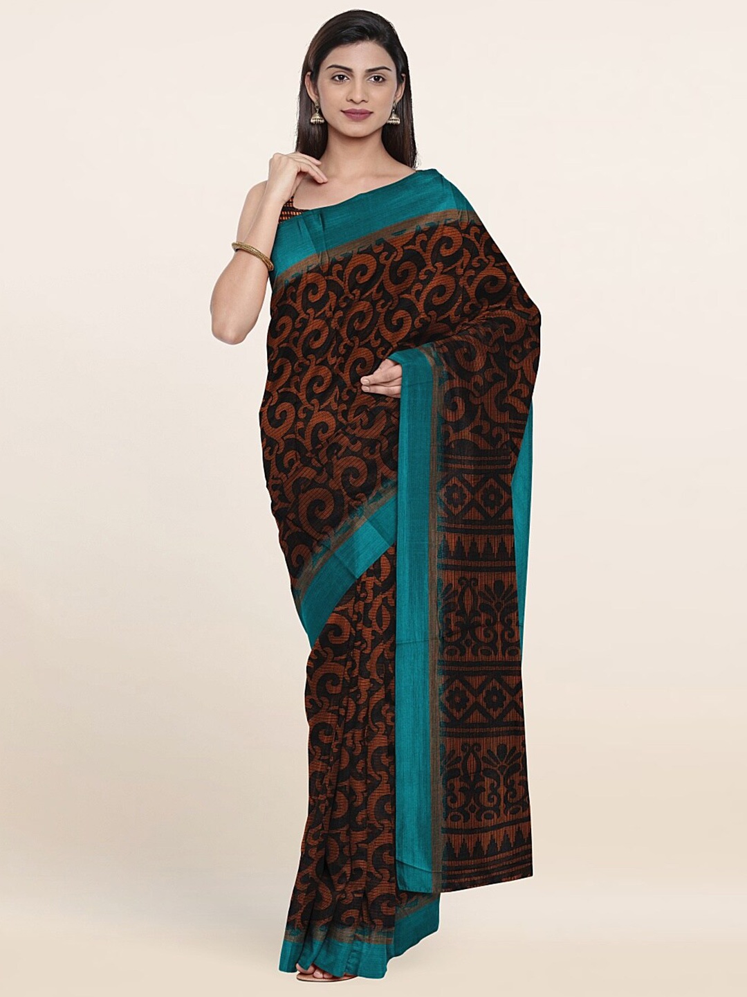 

Pothys Black & Brown Zari Printed Saree