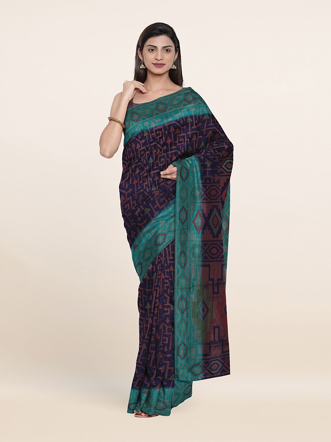 

Pothys Blue & Brown Printed Saree