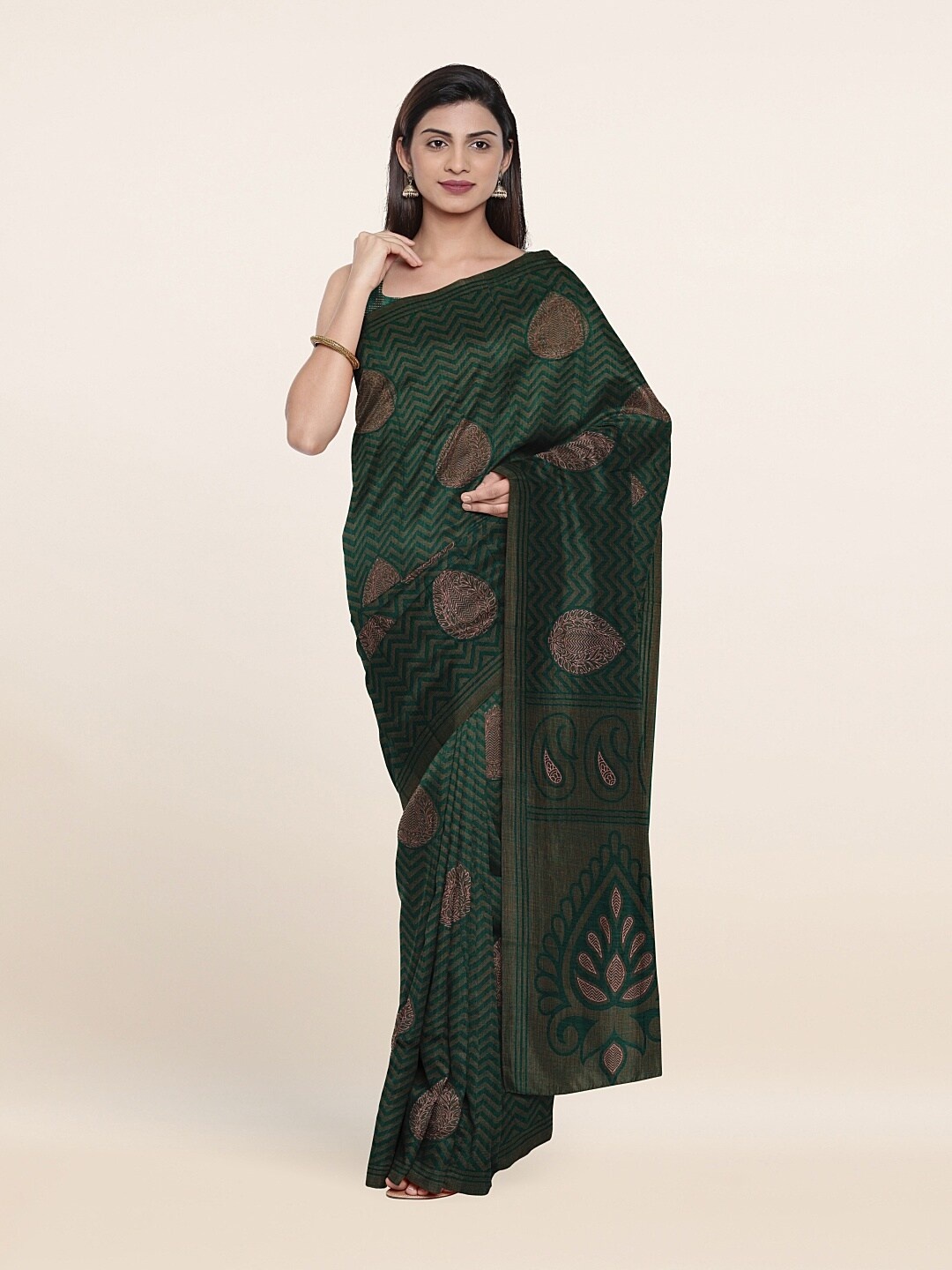 

Pothys Green & Gold-Toned Paisley Saree