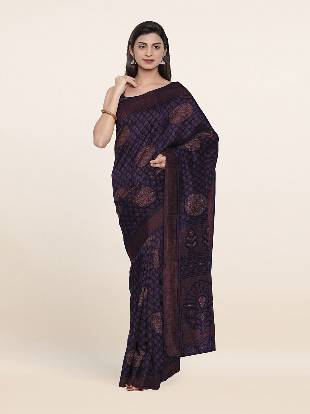 

Pothys Blue & Brown Floral Saree
