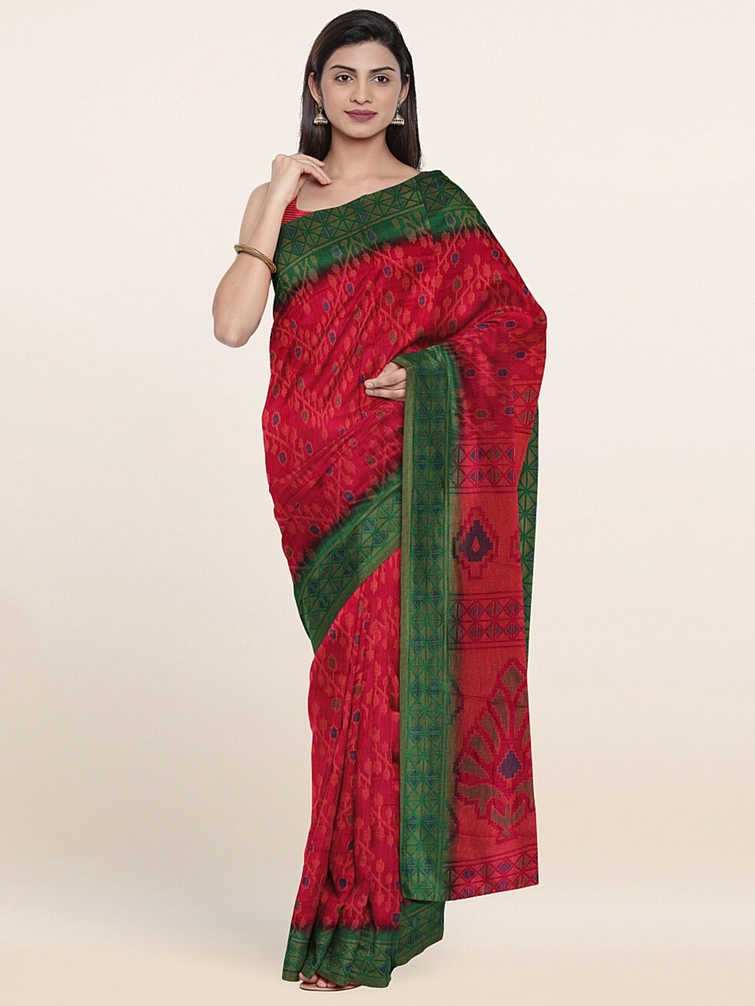 

Pothys Pink & Green Floral Printed Saree