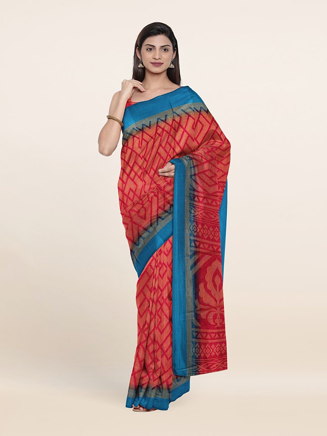 

Pothys Pink & Blue Ethnic Motifs Saree