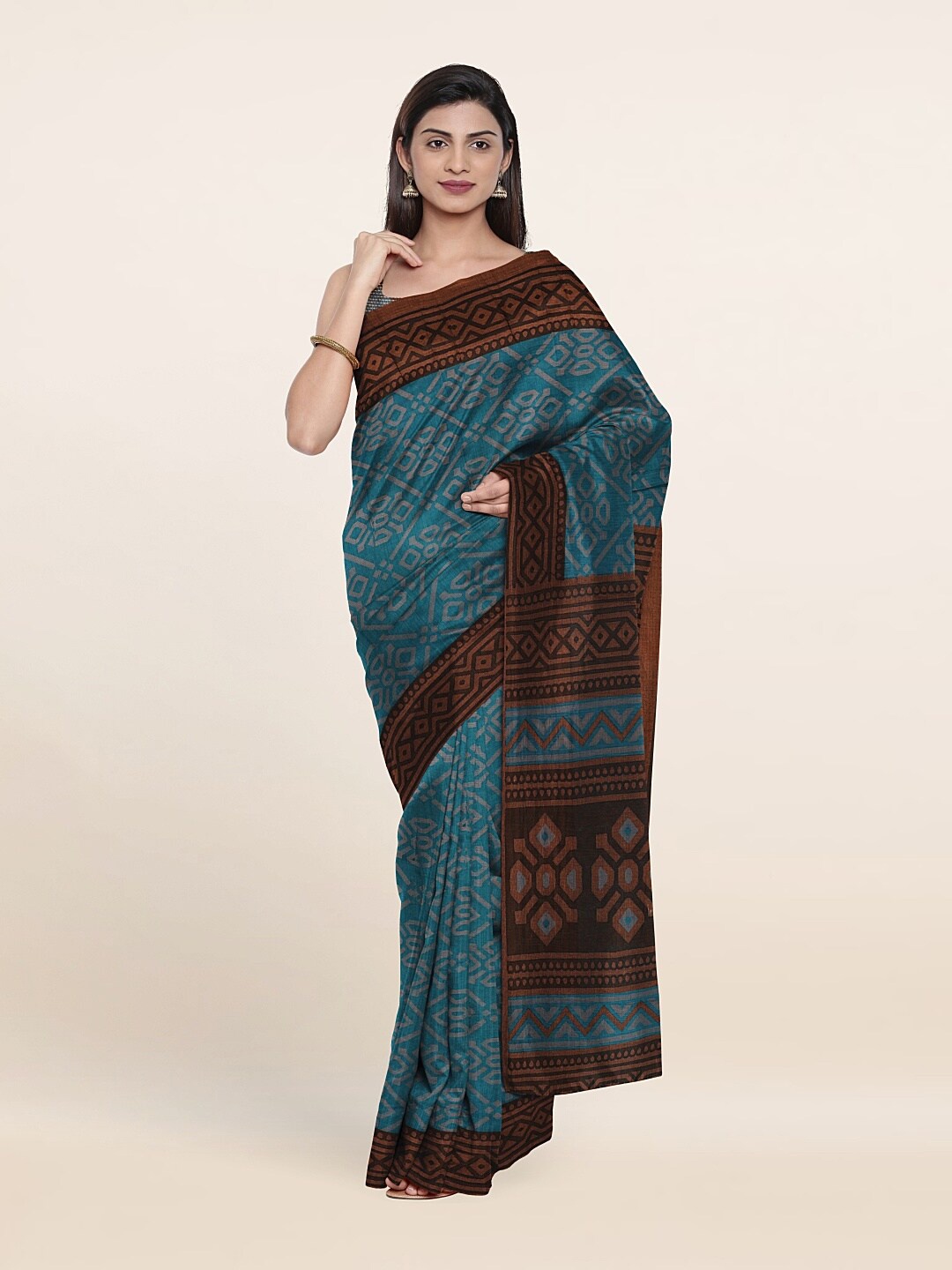 

Pothys Blue & Brown Printed Saree