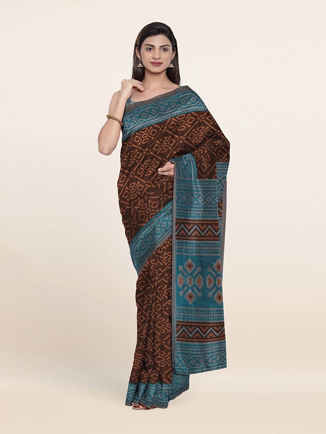 

Pothys Brown & Grey Printed Saree