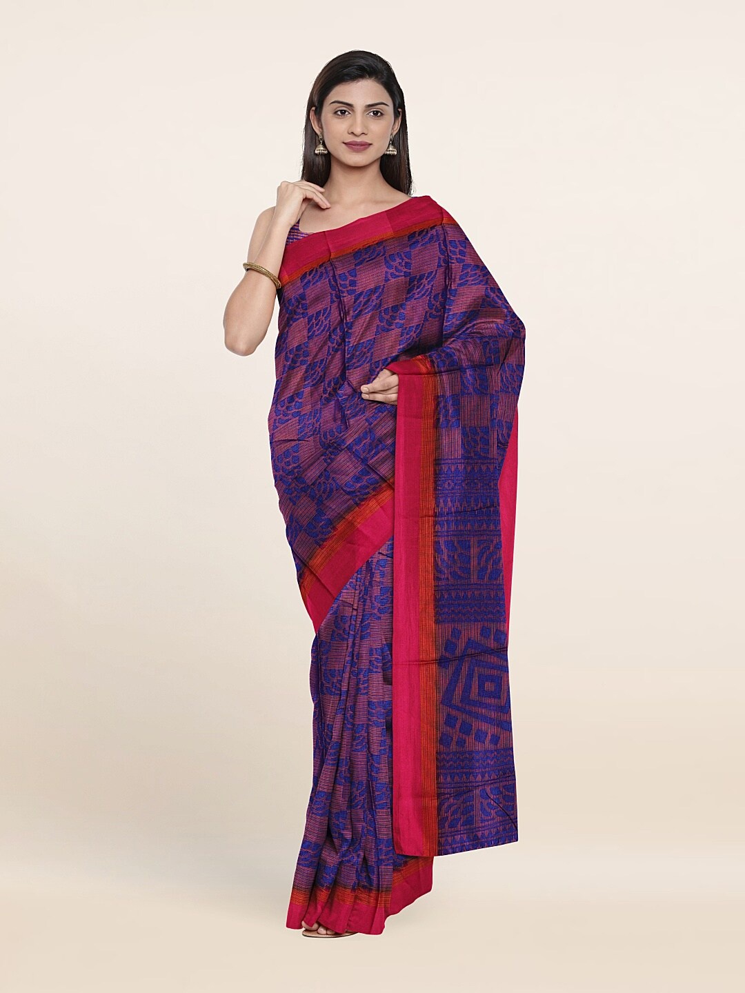 

Pothys Blue & Pink Printed Saree