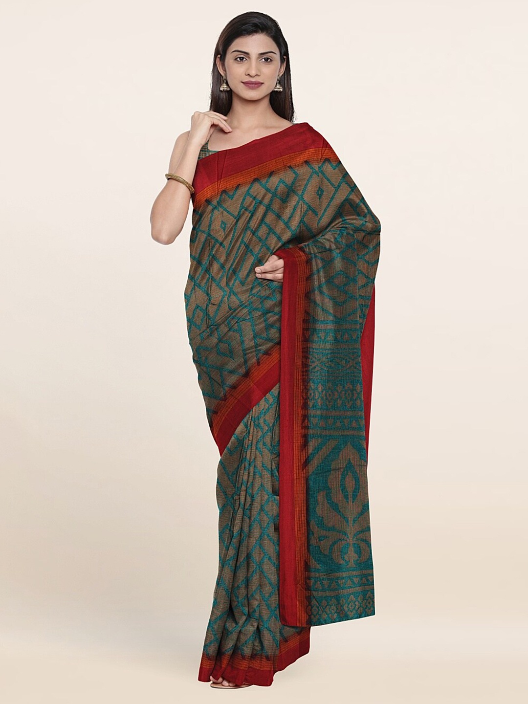 

Pothys Green & Red Printed Saree