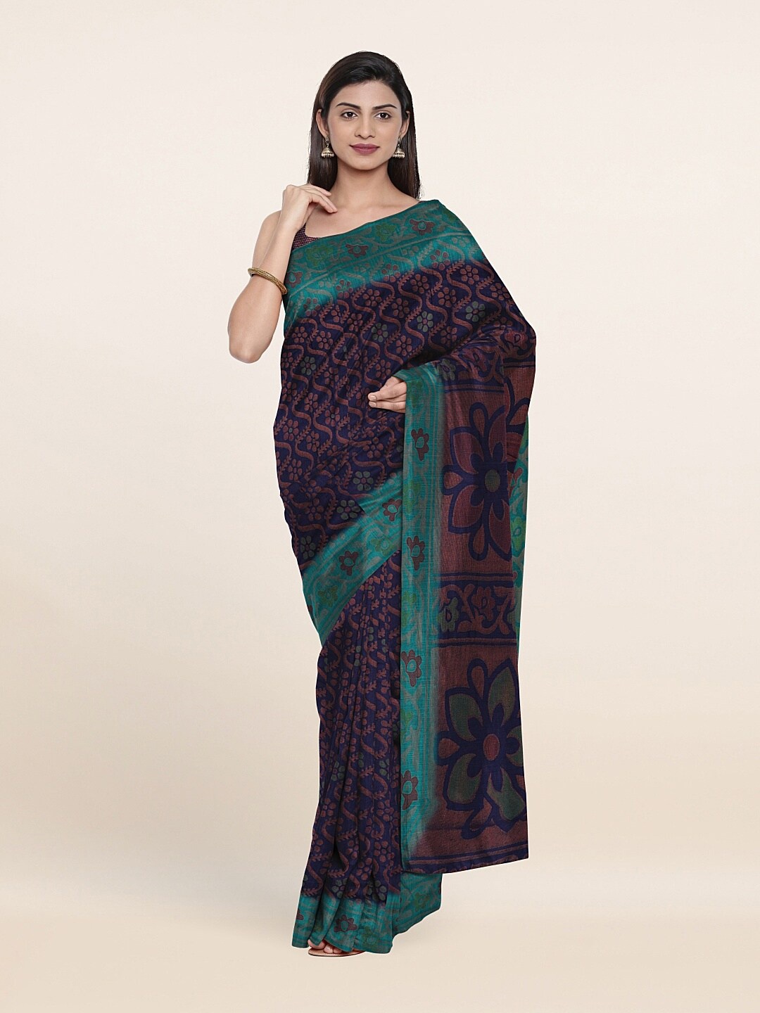 

Pothys Blue & Brown Floral Printed Saree