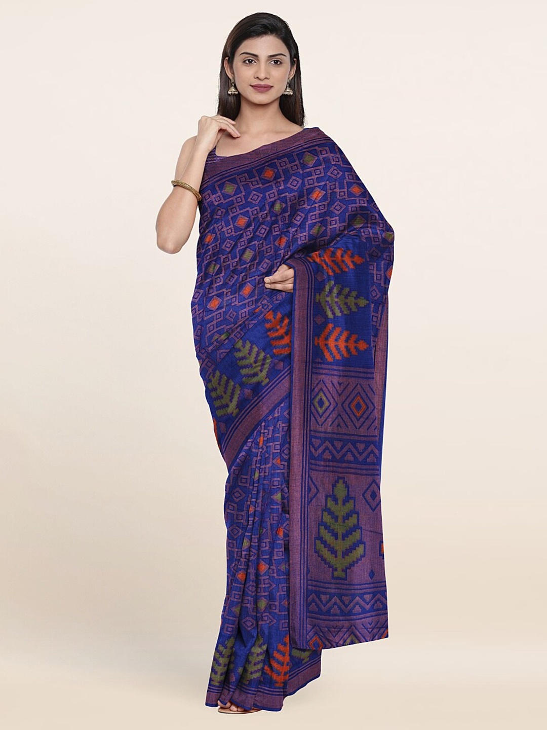 

Pothys Blue & Green Ethnic Motifs Printed Saree