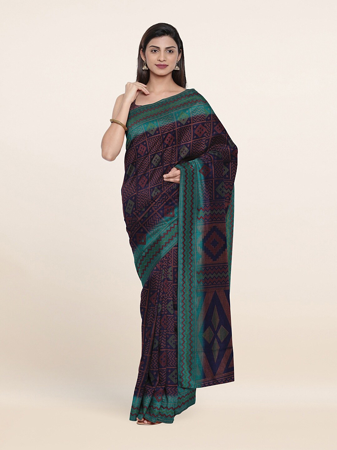 

Pothys Blue & Green Printed Saree