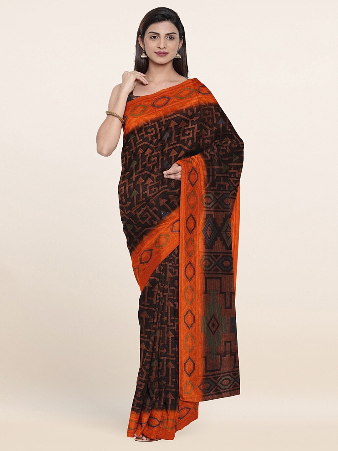 

Pothys Brown & Blue Printed Saree