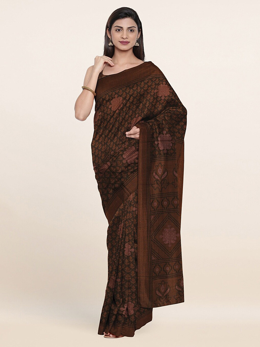 

Pothys Green & Beige Floral Printed Saree