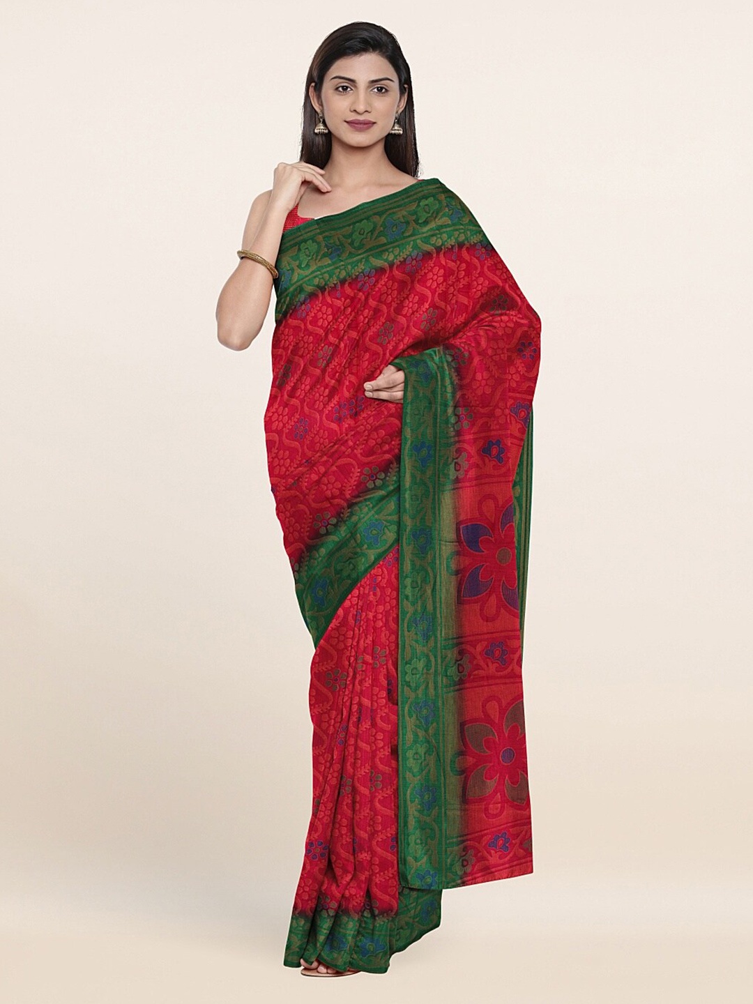 

Pothys Pink & Green Floral Saree