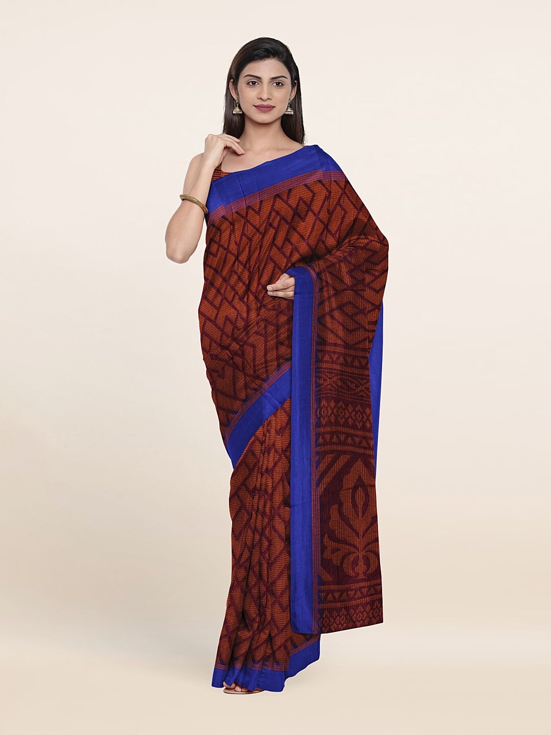 

Pothys Brown & Blue Printed Saree