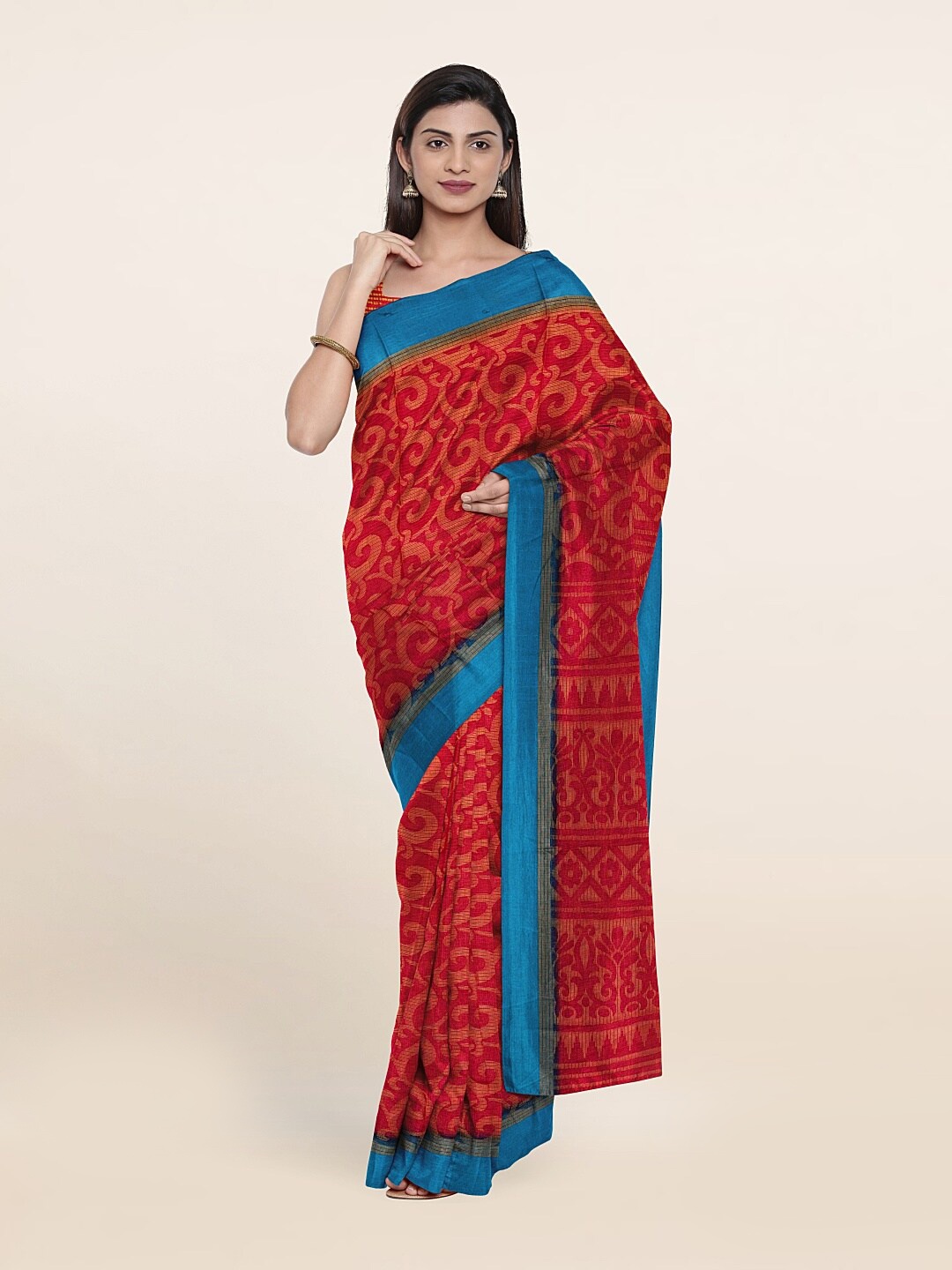 

Pothys Pink & Blue Floral Saree