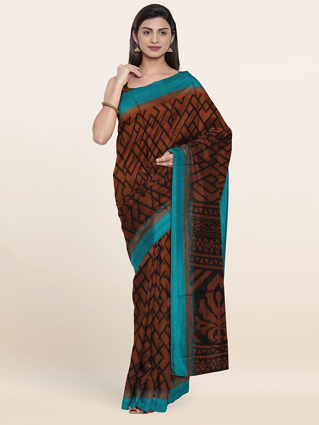 

Pothys Black & Brown Printed Cotton Blend Saree