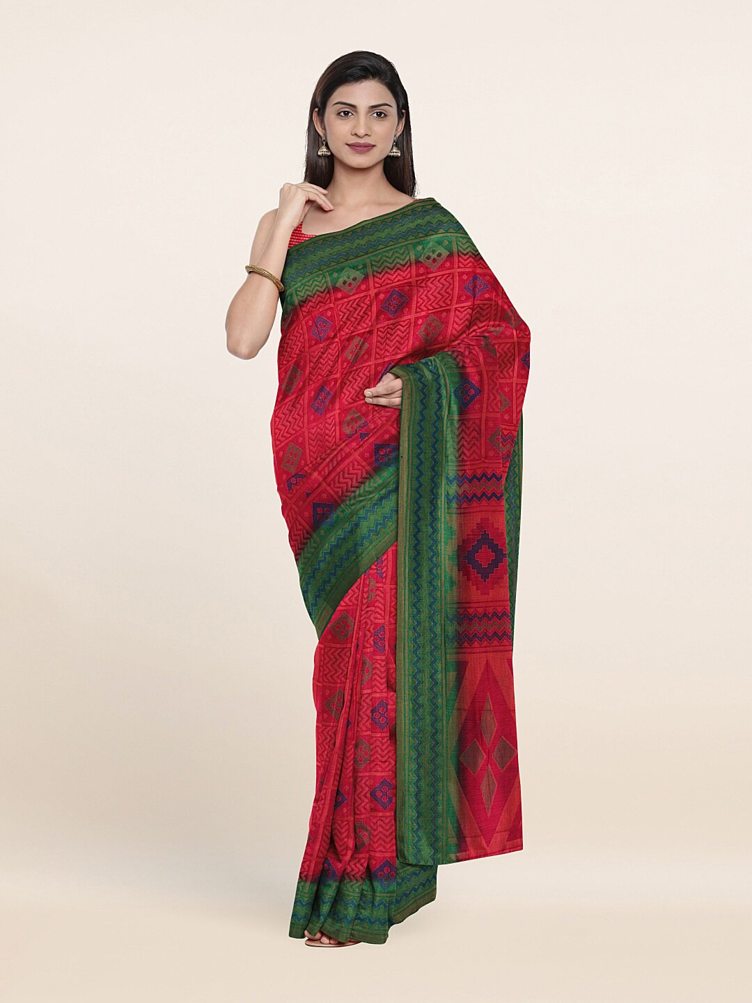 

Pothys Pink & Green Ethnic Motifs Saree