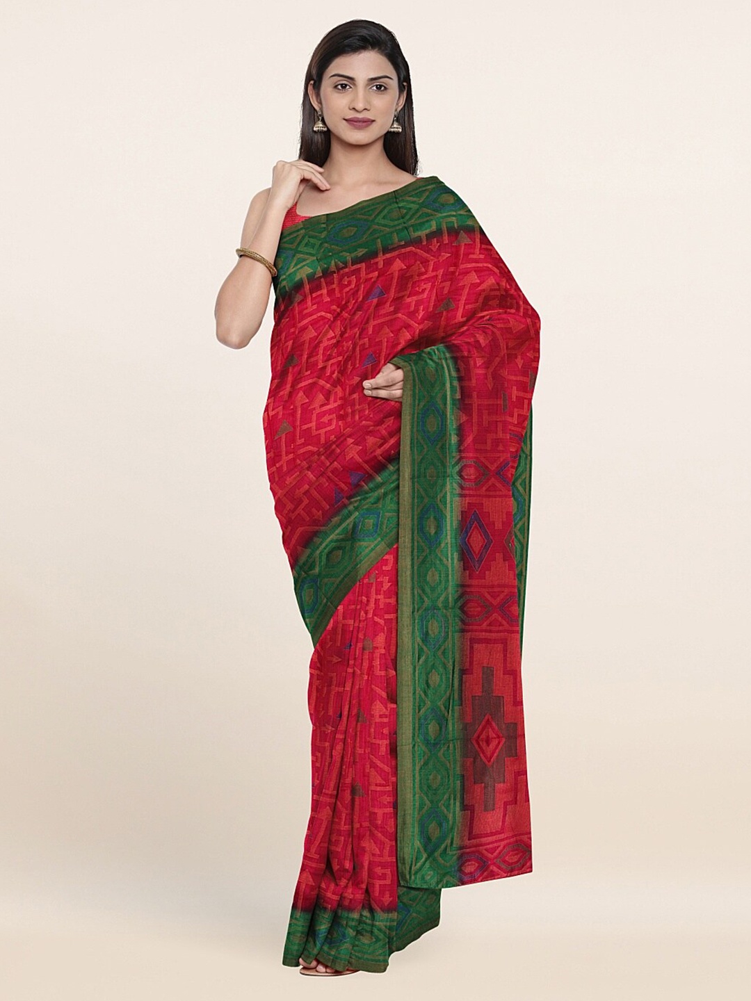 

Pothys Pink & Green Ethnic Motifs Saree