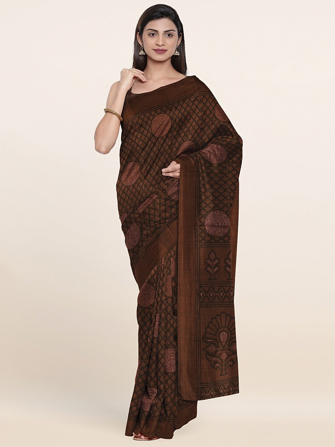 

Pothys Brown & Pink Ethnic Motifs Saree