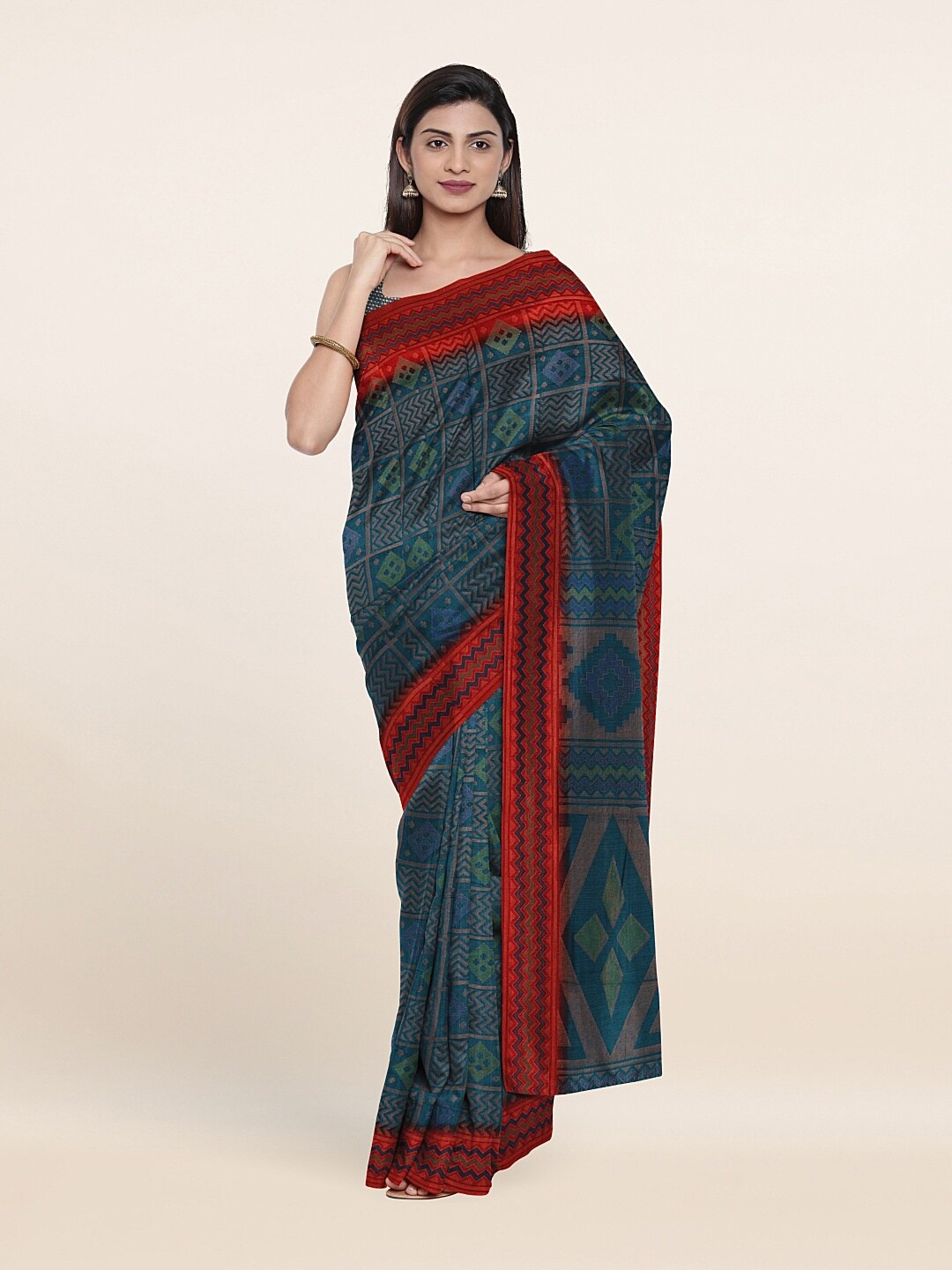 

Pothys Blue & Red Printed Saree