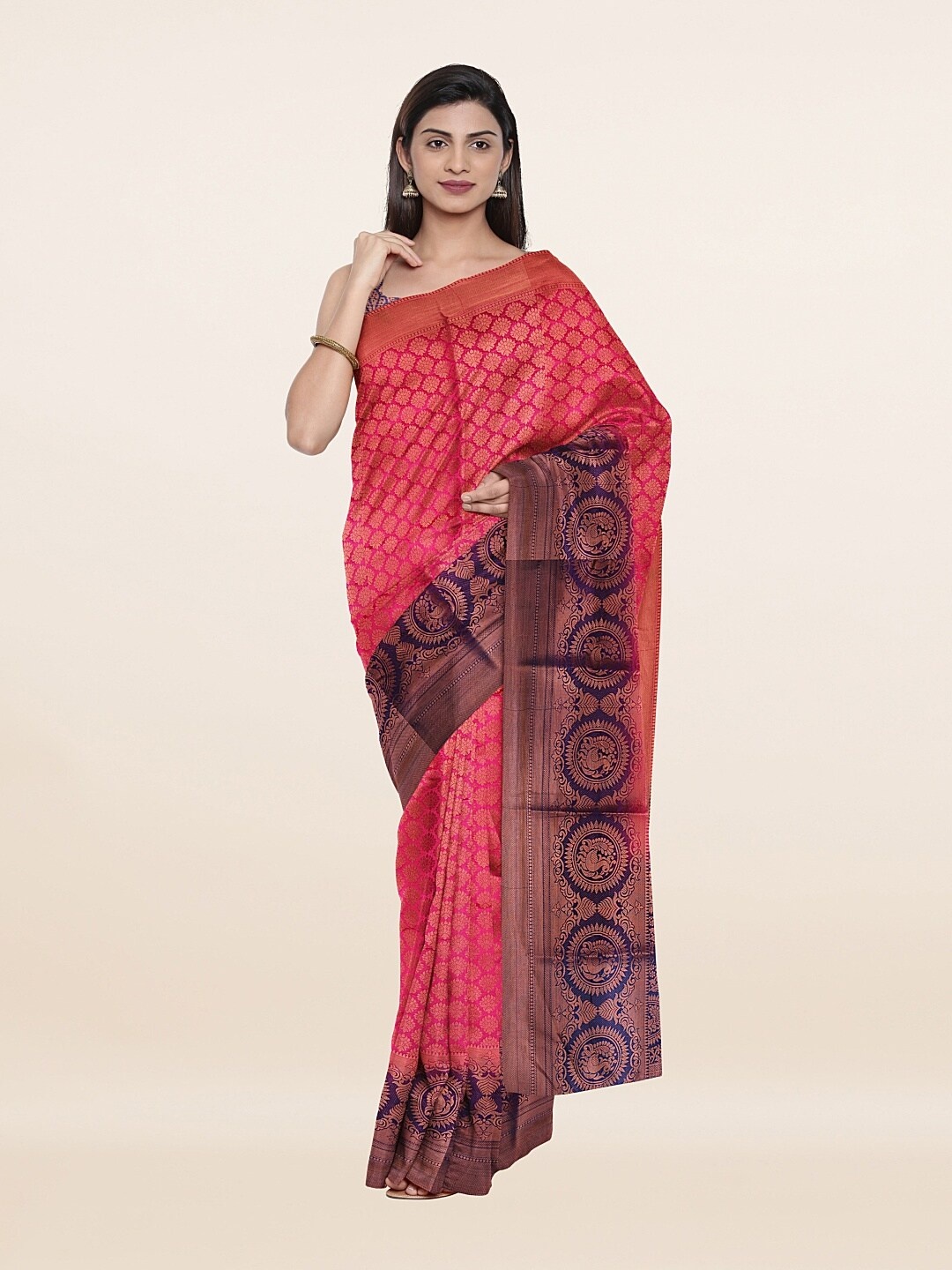 

Pothys Magenta & Golden Art Silk Saree