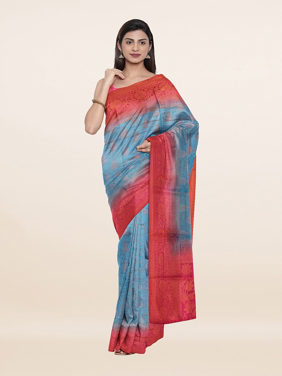 

Pothys Blue & Magenta Floral Zari Art Silk Saree